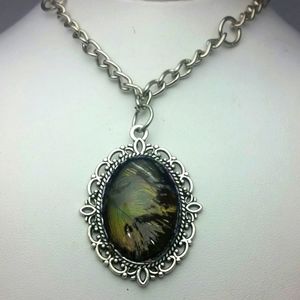 BOGO SALE Peacock Feathers Silver Necklace